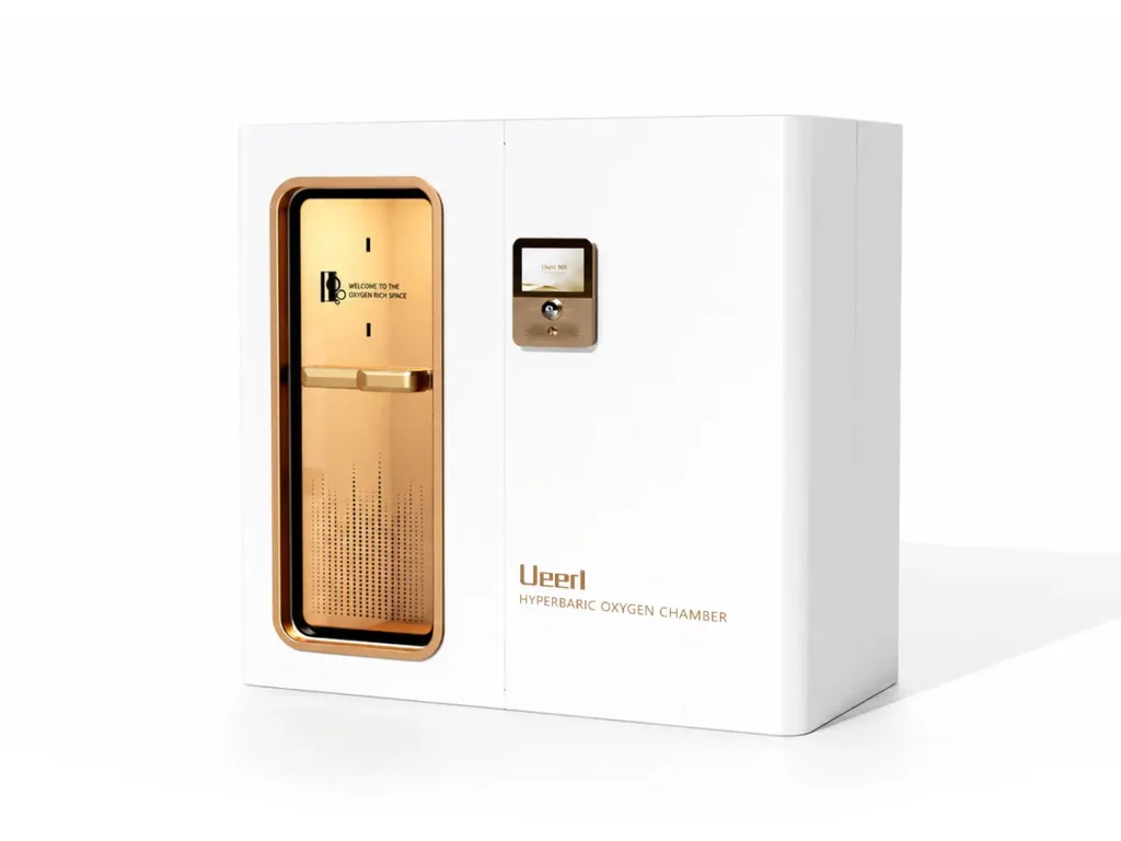 Ueerl room-style hyperbaric oxygen chamber with entry door and external control panel