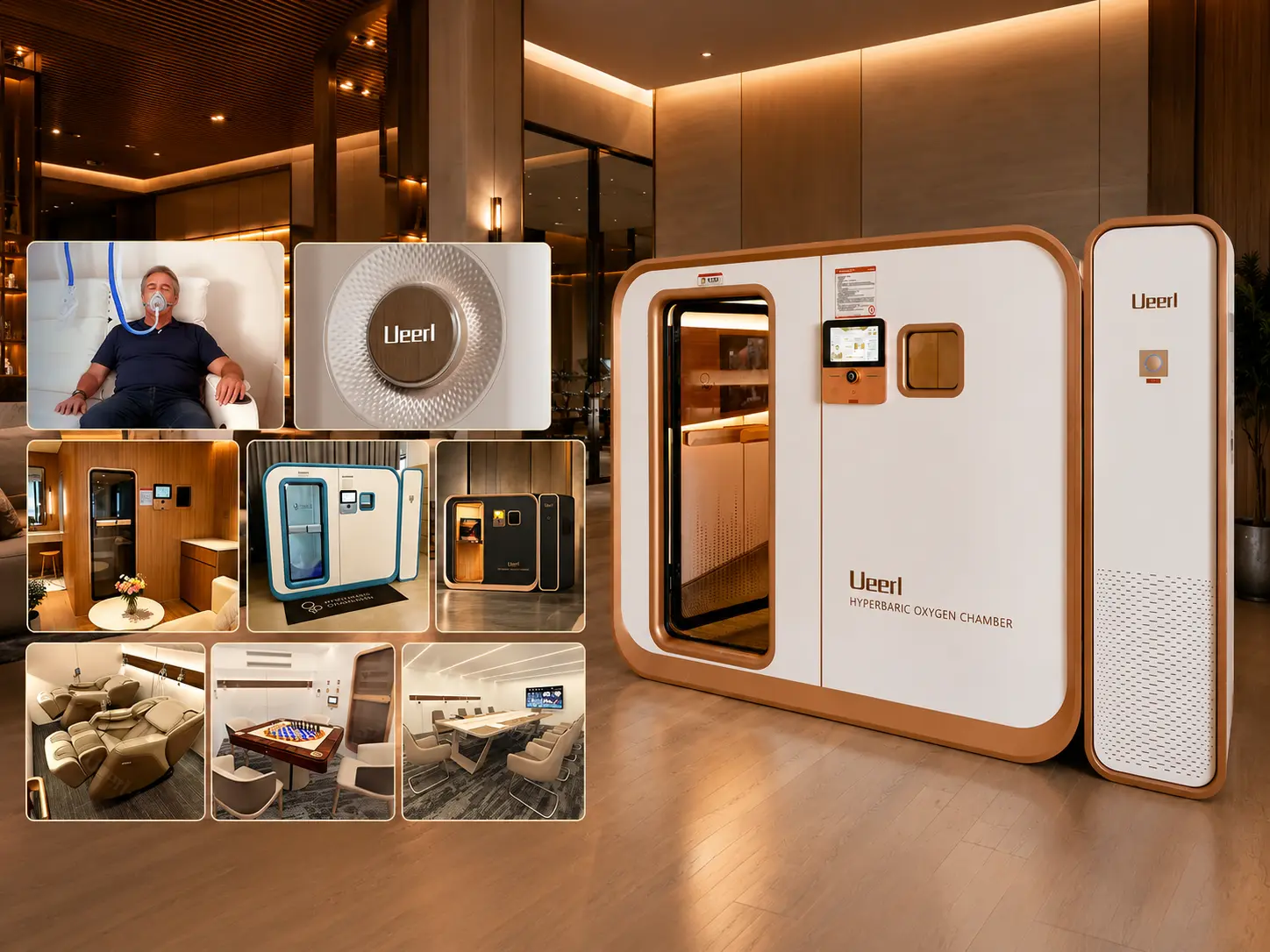 Custom exterior and interior options for the Ueerl V8 four-person hyperbaric oxygen chamber