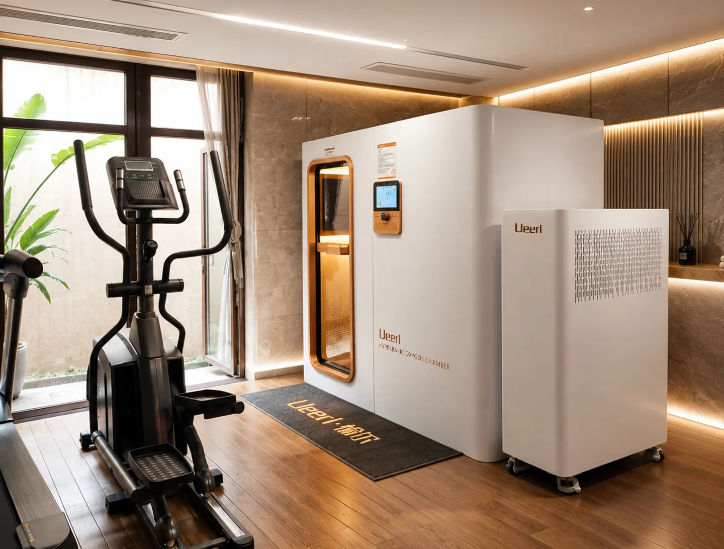 Ueerl hyperbaric chamber positioned in a professional fitness wellness area