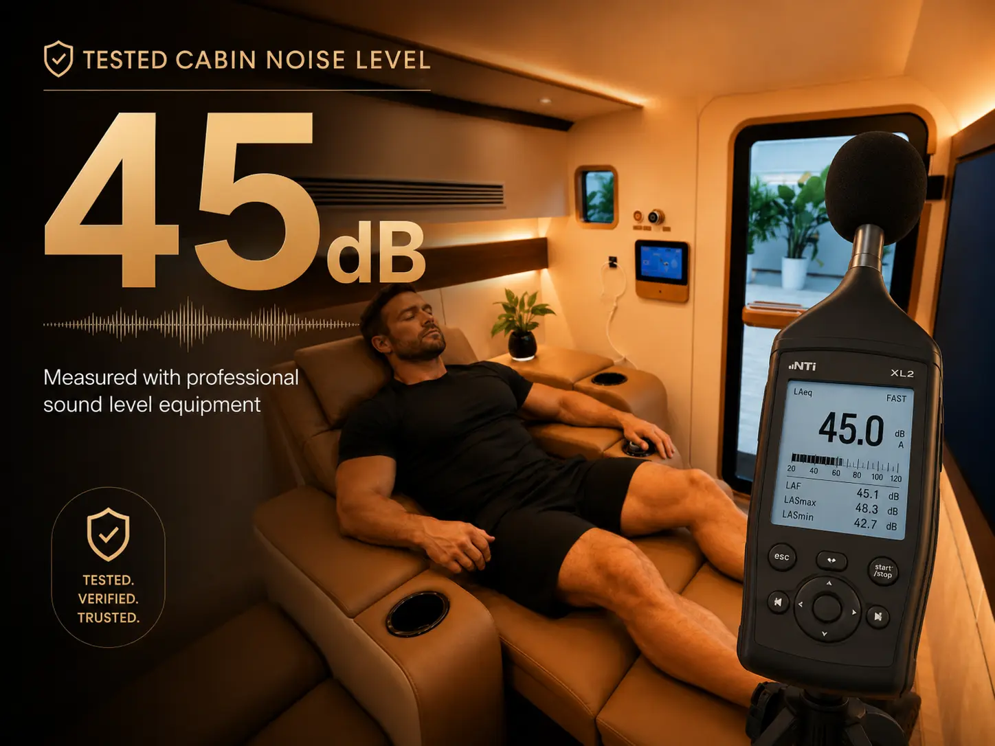 Quiet multi-user environment inside the Ueerl V8 four-person hyperbaric oxygen chamber