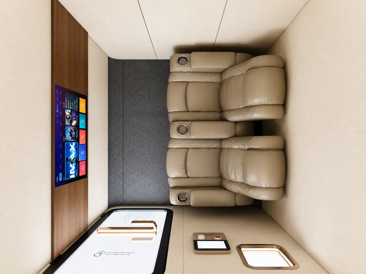 Ueerl room-style hyperbaric oxygen chamber interior with spacious dual reclining seating