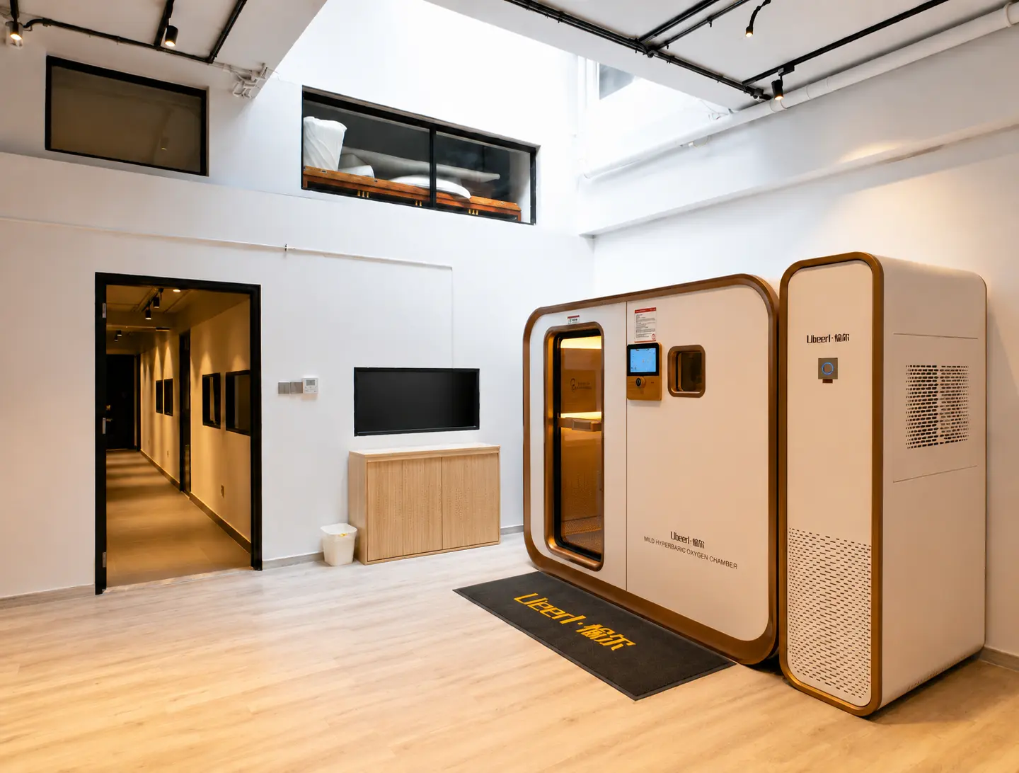 Ueerl room-style hyperbaric oxygen chamber installed in a modern private residence for shared home wellness