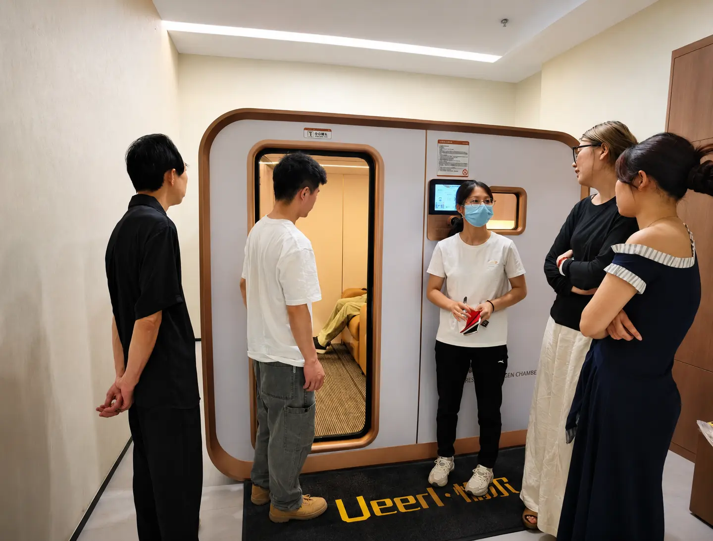 Ueerl room-style hyperbaric oxygen chamber integrated into a premium spa and wellness center